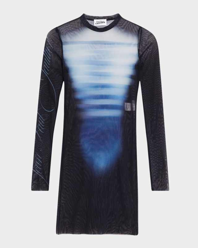 Le Male Print Long-Sleeve Mesh Mini Dress